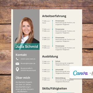 Application template Word + Canva, CV sample modern, CV template Canva CV German templates, 2024 application