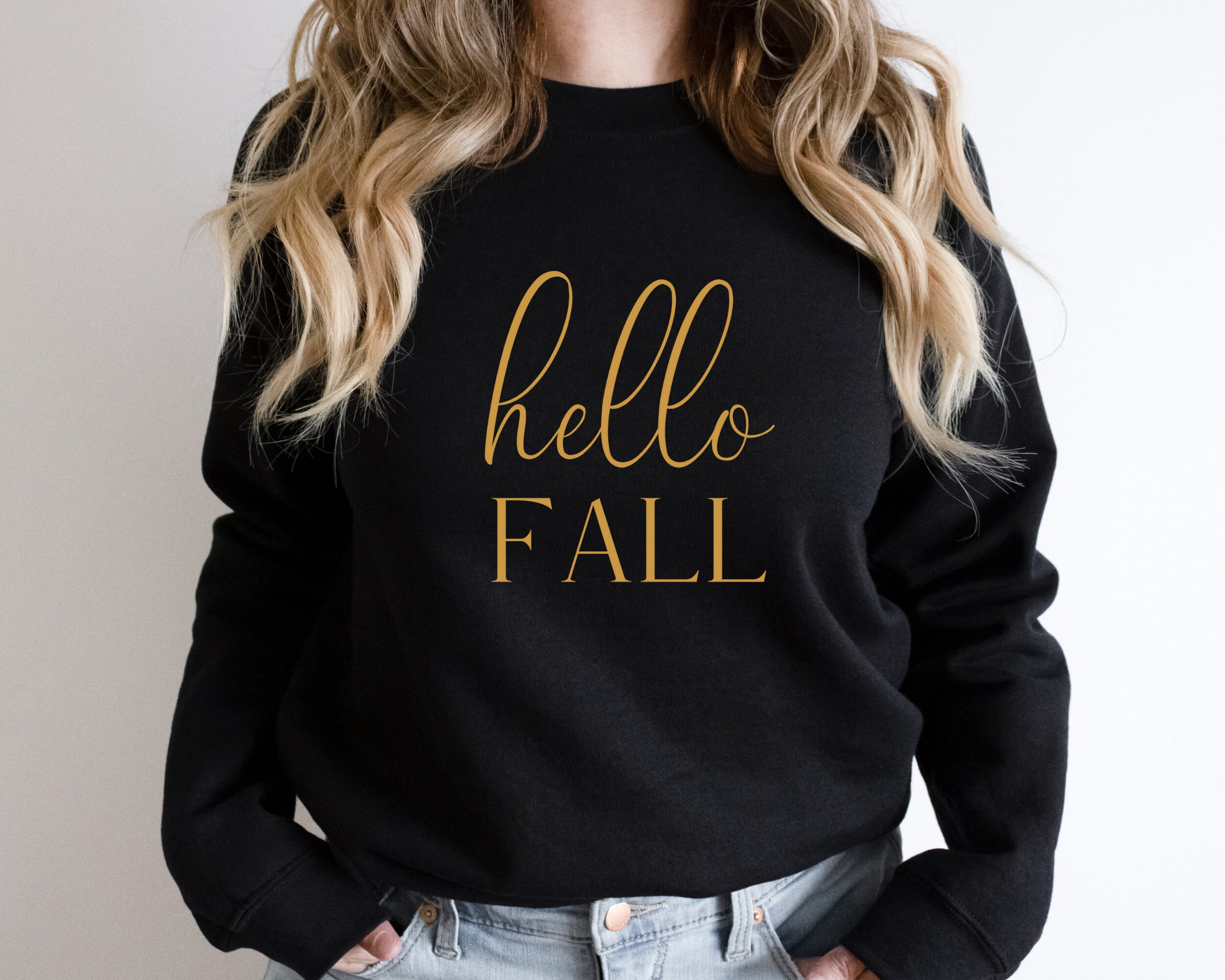 Hello FALL Crewneck Sweatshirt Cozy 