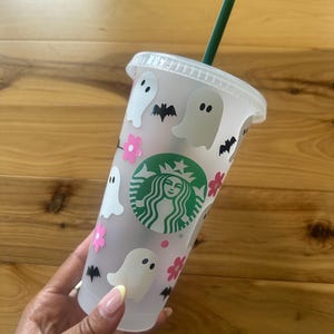 Ghost with flowers Starbucks Cup
