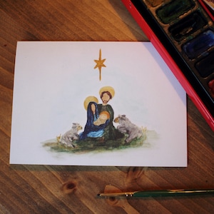 Nativity Christmas Card | Holy Family Card | Religious Christmas Card | Printed Watercolor Card Set