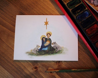 Hand-Painted Nativity Christmas Card Set: Watercolor Holy Family