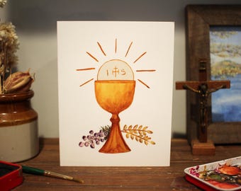 Watercolor Eucharist | OCIA | Ordination | First Communion | Sacrament Celebration Card Set (Printed)