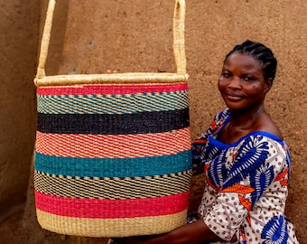 Handwoven Elephant Grass Laundry Basket: Boho Home Storage Hamper