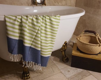 Oversized Turkish Cotton Beach Towel: Striped Bath Spa Towel (39” x 70”)