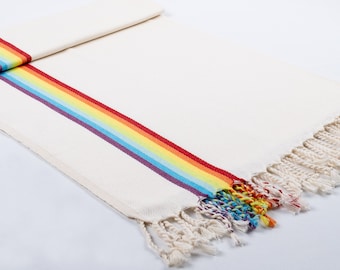 Rainbow Turkish Cotton Bath Towel Set: Handwoven Peshtemal, Beach Blanket