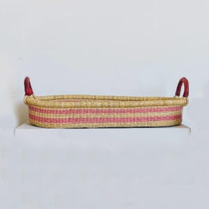 Changing Basket with Pad – Handwoven Baby Changing Tray – Neutral Boho Nursery – Vegan & Leather Handle Options - Pink Striped