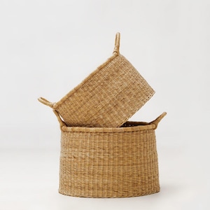 Grand panier de rangement tissé fait main - Organiseur naturel pour le linge, les jouets, les serviettes et les couvertures