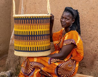 Handwoven Elephant Grass Laundry Basket: Boho Home Storage Hamper