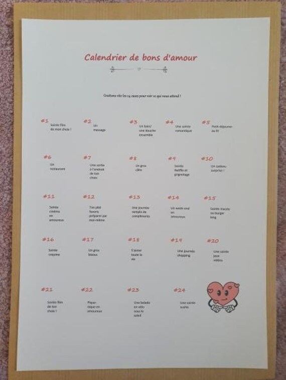 Calendrier de Bons d'amour