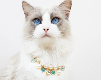 Luxury Pearls Cat Collar, Beautiful Kitten Collars, Handmade Pet Accessories, Cute Kawaii Animals Decoration, Cats Dogs Bibs, Cat Lover Gift