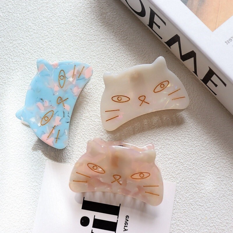 Cute Cat Claw Clip Resin Marble Cat Shaped Hair Clip Cat Etsy