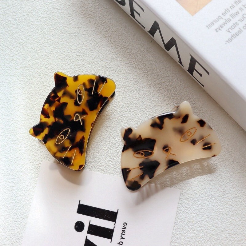 Cute Cat Claw Clip Resin Marble Cat Shaped Hair Clip Cat Etsy