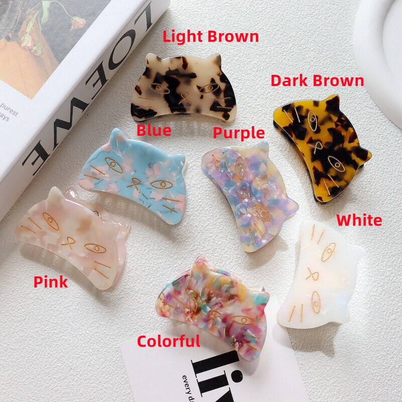Cute Cat Claw Clip Resin Marble Cat Shaped Hair Clip Cat Etsy