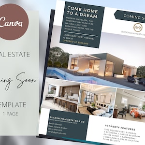 Plantilla de folleto inmobiliario / Marketing inmobiliario / Próximamente folleto / Folleto de puertas abiertas / 100% personalizable / Editable en Canva