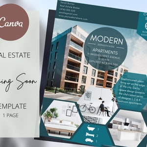 Plantilla de folleto inmobiliario / Marketing inmobiliario / Próximamente folleto / Folleto de puertas abiertas / 100% personalizable / Editable en Canva