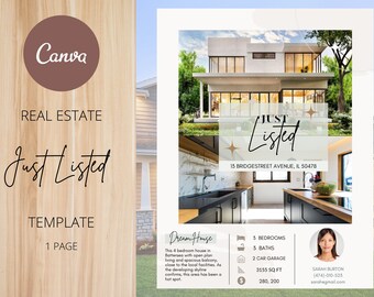 Real Estate 'Just Listed' Flyer Template: Customizable Canva Design
