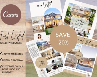 Real Estate Flyer Template Bundle: Just Listed, Open House (Editable Canva)