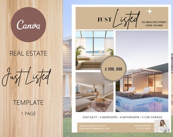 Real Estate 'Just Listed' Flyer Template: Editable Canva Design