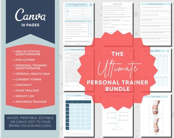 Personal Trainer Forms Bundle: Client Intake, Coaching Contract (Editable Canva Template)