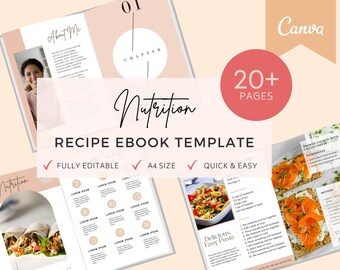 Nutrition Recipe EBook Canva Template: 20+ Page Meal Planner (Digital Download)
