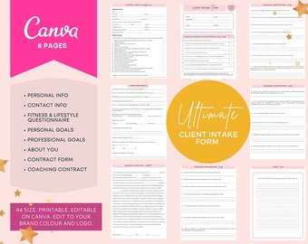 Client Intake Form Canva Template: Coaching Contract (Editable)