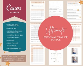Ensemble de formulaires pour entraîneur personnel : réception du client, contrat de coaching (modifiable sur toile, téléchargement numérique)