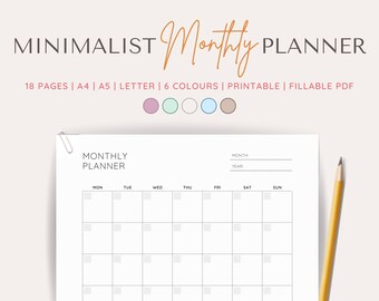 Minimalist Monthly Planner Printable: Undated Agenda (A4, A5, Letter Size)