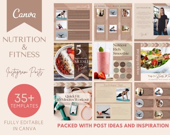 Nutrition & Fitness Instagram Post Templates: Canva Editable (Digital Download)