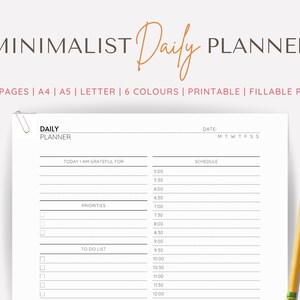 Minimalist Daily Planner Printable, Half Hour Daily Planner, Daily To Do List, Productivity Planner, Everyday Planner, Daily Schedule
