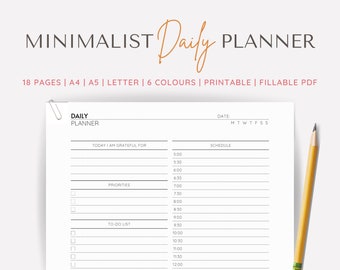 Minimalist Daily Planner Printable: Half-Hour Schedule, To-Do List (Digital Download)