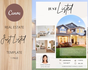 Real Estate 'Just Listed' Flyer Template: Editable Canva Design