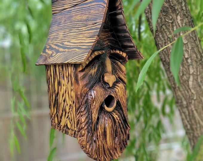 Hand Carved Wood Spirit Birdhouse the Mighty Etsy