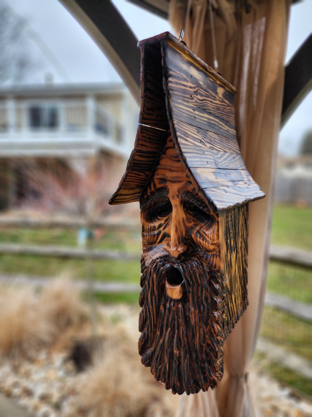Hand Carved Wood Spirit Birdhouse galen the Etsy