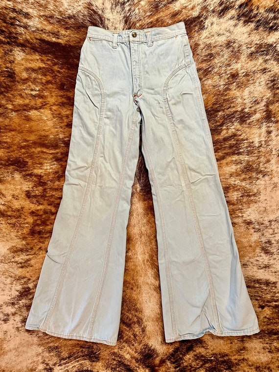 70's Red Snap Bell Bottom Jeans - image 1