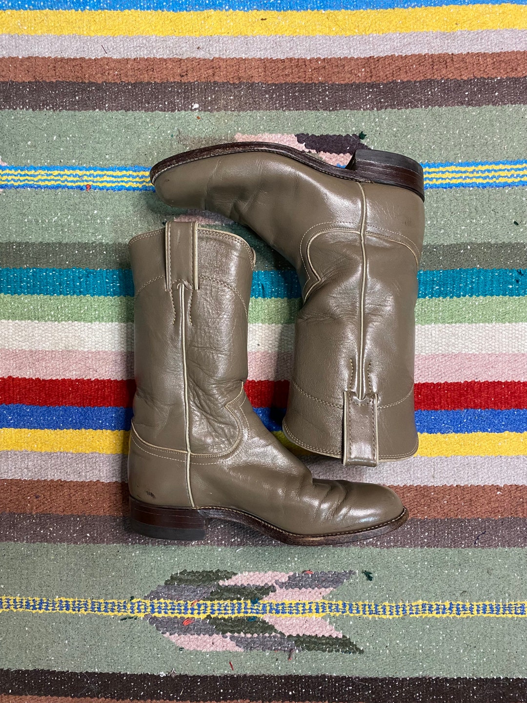 Vintage Taupe and Cream Roper Justin Boots Etsy