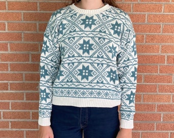 Vintage LL Bean Knit Sweater With Snowflake Pattern