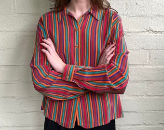 Vintage Rainbow Striped Button Up Blouse by Harry Who, Size S/M