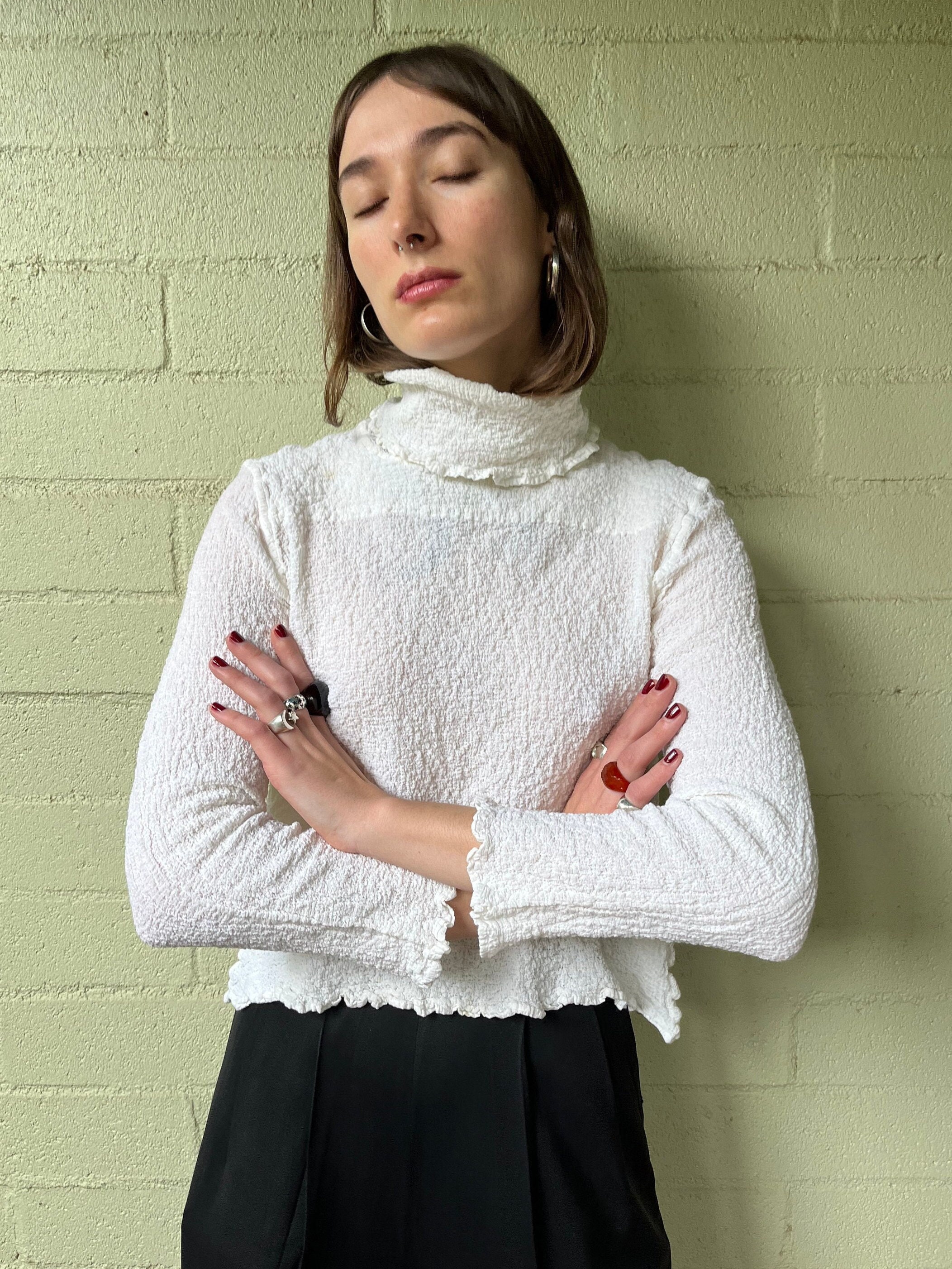 Issey Miyake Me Long Sleeve Turtleneck Blouse, Made in Japan