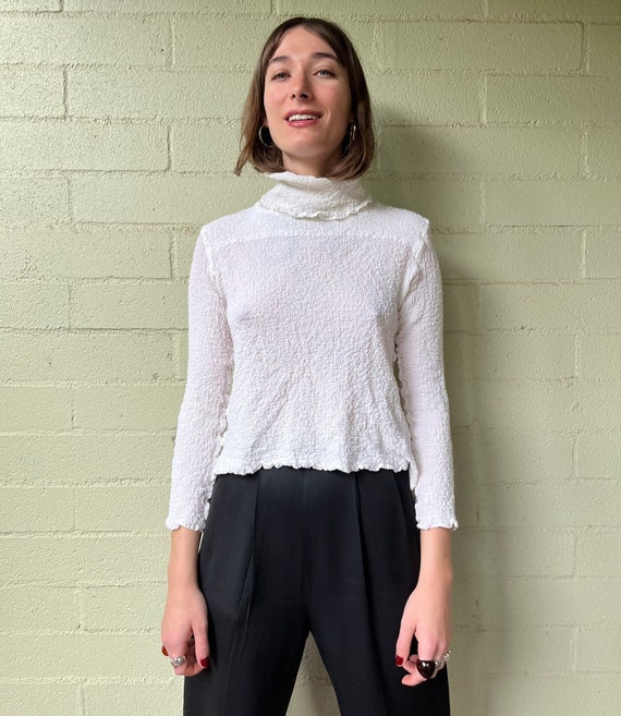 Issey Miyake Me Long Sleeve Turtleneck Blouse, Made in Japan 