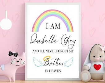 Rainbow Baby Personalized Print, I'll Never Forget My Sibling In Heaven Wall Art, Custom Angel Baby Name, Shipped To You