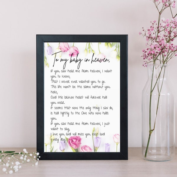 To My Baby In Heaven Digital Download, Baby Loss Poem, Sympathy Gift, Remembrance Decor, Memoriam Print, Shipped & Download Options