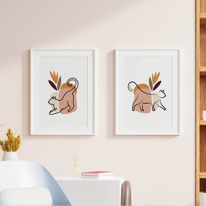 Boho Cat Printable Wall Art| Digital Download|Cat Lover Painting|Modern Abstract Home Decor|Stretching Cat Poster|One Line Art| Minimalist