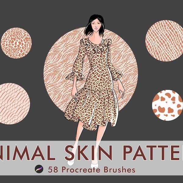 58 Seamless Animal Print Pattern Procreate Brush Set, Fabric Fashion Brushes Bundle, Wild Animal Skin Pattern, Digital Instant Download