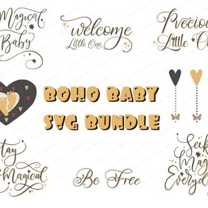 Boho Baby Svg Bundle, Boho Newborn Clip Art, para meninas, Nursery Boys para impressão, download digital, pés, coração, Cute Onesie Svg Design