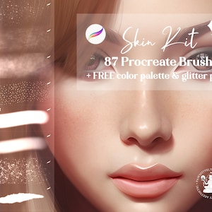 87 Procreate Skin Brushes With Skin Color Palette, Skin Texture, Freckles Brush Set, Skin Stamps, Blush Glitter, Digital Art Portrait Bundle