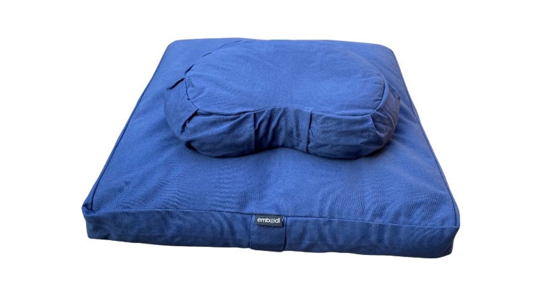 Buckwheat Meditation Cushion Set Navy Blue Crescent Zafu and Etsy