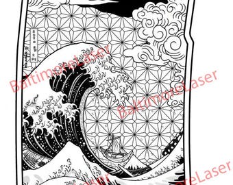 PMAG Laser Engraving Design - Japanese Waves (2 Versions) | Lightburn | AR-15 P Mag | SVG File | lbrn2 File | Template