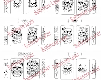 ZIPPO Laser Engraving Designs - Traditional Tattoo SKULLS (6+ Designs) | Lightburn | Zippo Lighter | svg File | lbrn2 File |