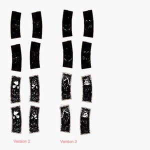 May include: A digital design layout featuring multiple versions of a laser-cut project. The design includes curved shapes and rectangular elements, with some versions showcasing intricate floral patterns. The layout is displayed on a white background.