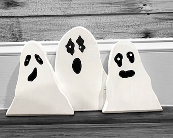 Three Little Ghosts | Set of 3 Wooden Ghosts| Tiered Tray Halloween Decor| Haunted House Decor| Halloween Decor| Ghost Decor